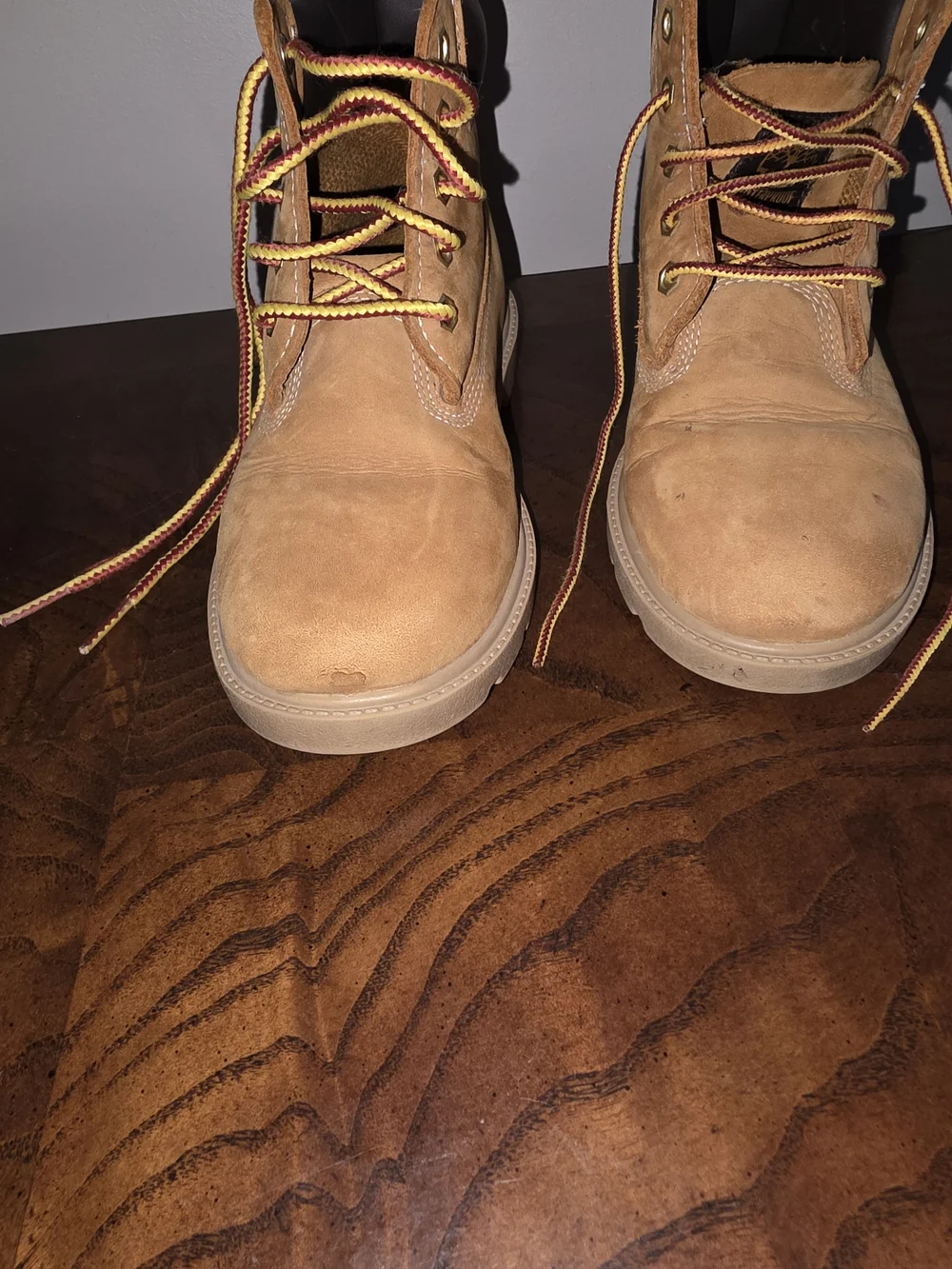 Timberland Kids Wheat Suede Boots with Yellow and Red Laces